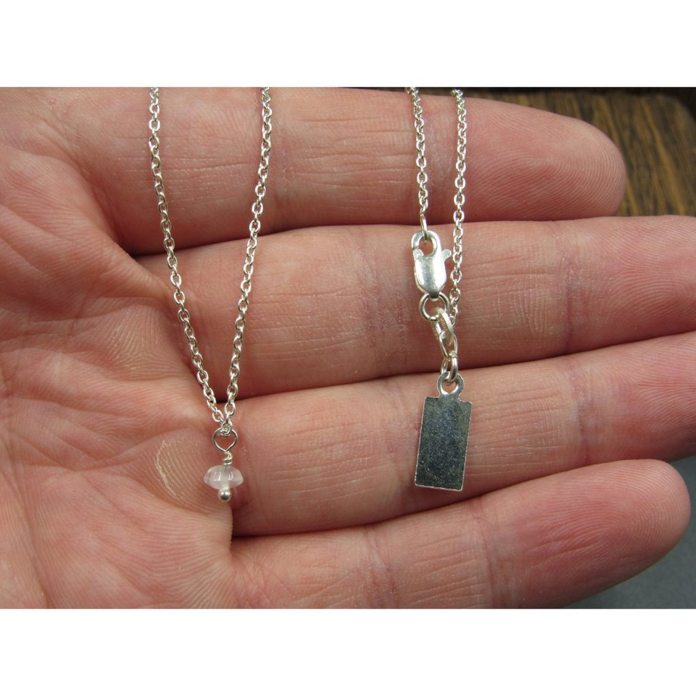18" Sterling Silver Tiny Clear Quartz Stone Pendant Necklace Vintage Minimalist - Picture 2 of 6
